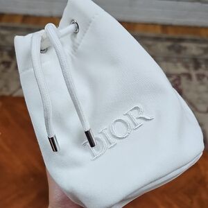 Dior White Canvas Drawstring Cosmetic Bag